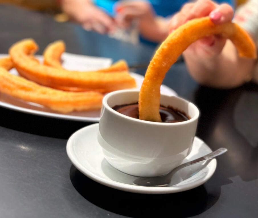 β Churros con chocolate Not just breakfast β a ritual. Crisp churros, thick dark chocolate, a slow morning with nowhere to be. Start every day like this.